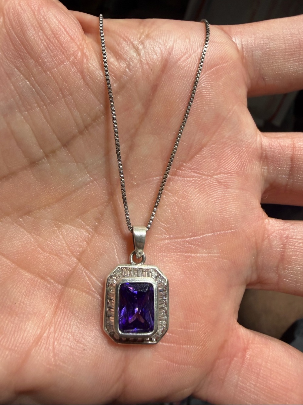925 Sterling Silver Purple Cubic Zirconia Pendant Necklace
